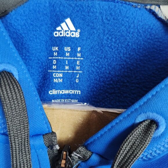 Adidas Full-Zip Hooded Sweatshirt Men's Size Medium Royal Blue Long Gray Sleeves - Picture 6 of 8